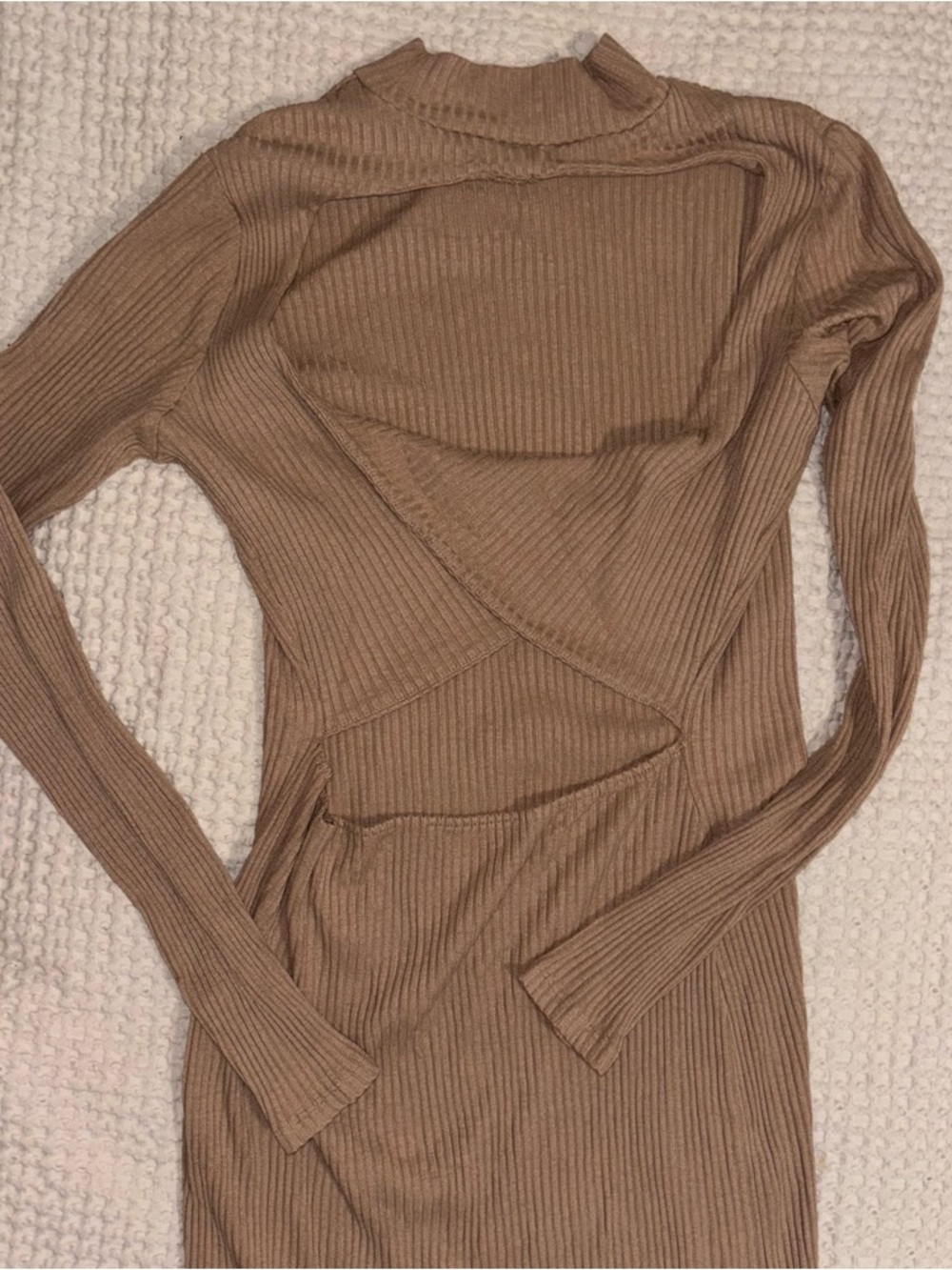 H&M Ribbed Midi Dress in Taupe Brown - Picture 2 of 5